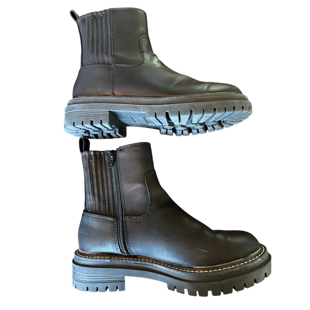 Time and Tru Chelsea Ankle Boots Womens 6.5 Black Goth Combat Chunky‎ Outdoor